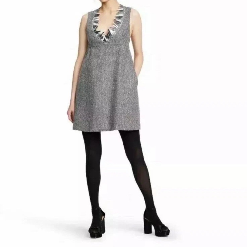 Anna Sui for Target Sleeveless Metallic Gray Boucle V-Neck Shift Mini Dress NEW